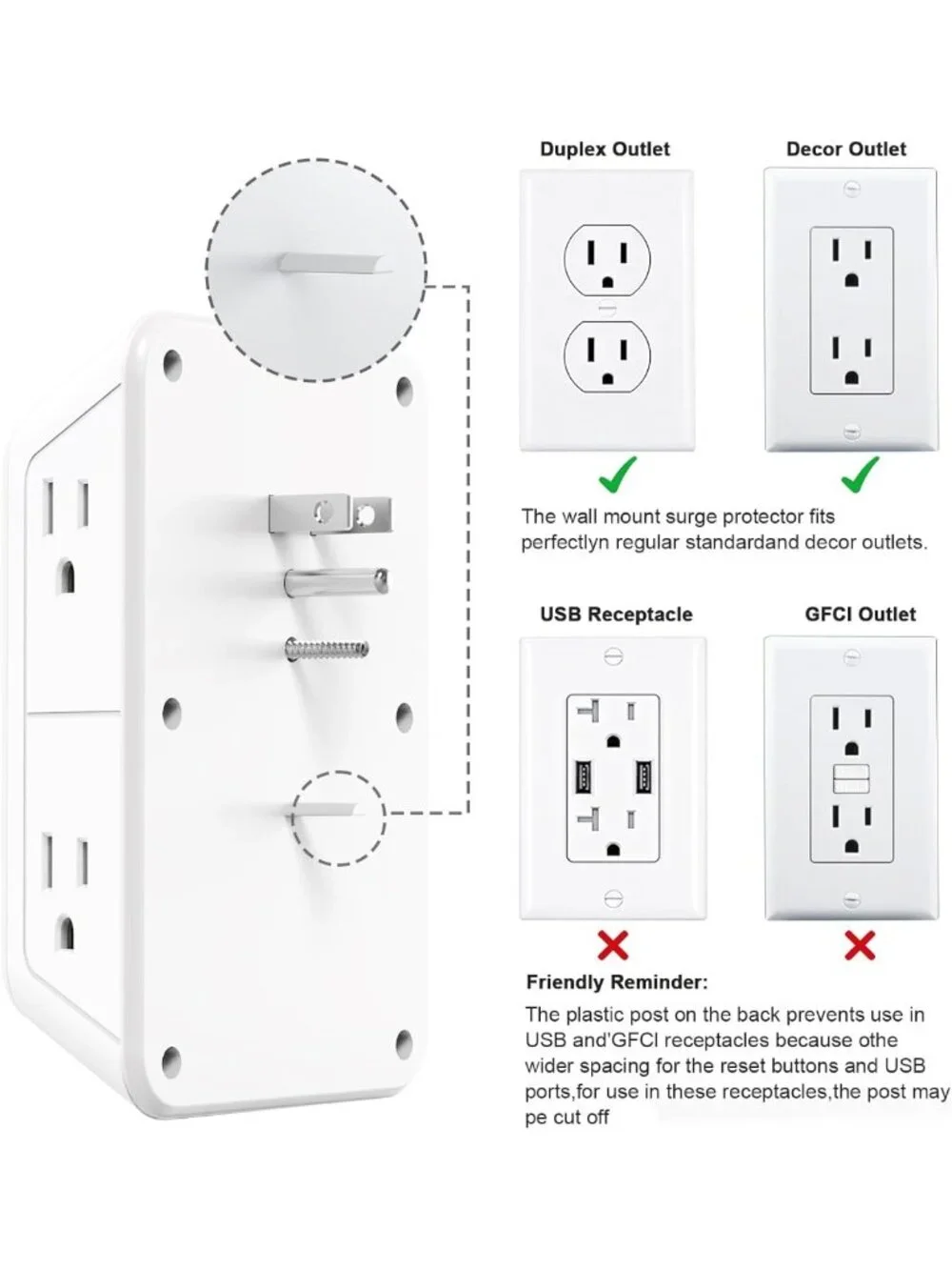 6-Outlet Power Plug Adapter with 4 USB Ports & Night Light - Travel & Home Use